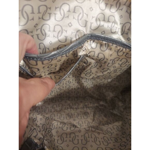 Y2K Vintage GUESS Grey With Bow Crocodile Handbag Tote Large Purse Silver Womens - Picture 13 of 16